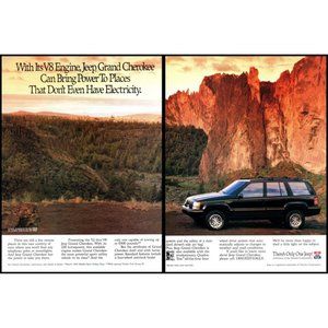 1994 Jeep Grand Cherokee Limited V8 2 Page Vintage Print Ad Nature Cliffs